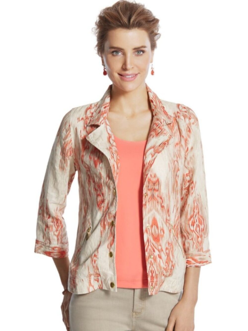Chico's Ikat Print 100% Linen Jacket Size 1 (8)